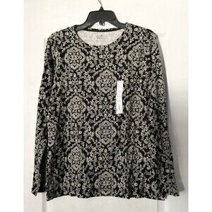 Croft & Barrow Women's Essential Long-Sleeve Crewneck Tee Size L, Black NWT